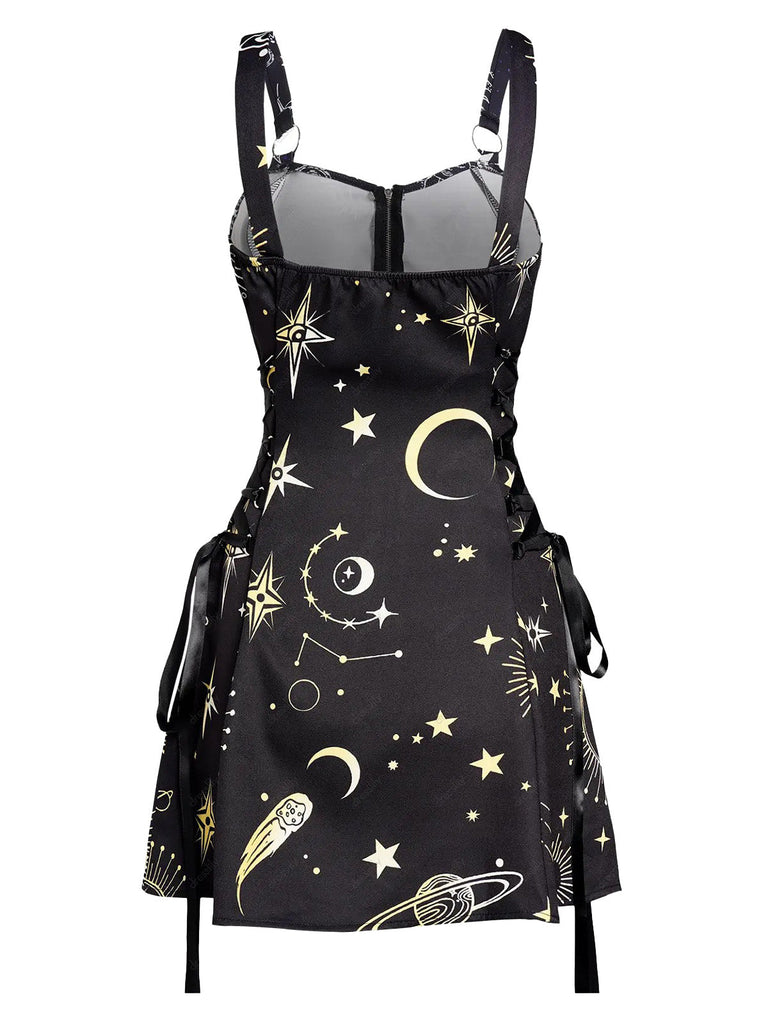 60er Halloween A-Linien-Kleid mit Sternen und Mond