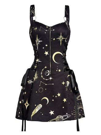 60er Halloween A-Linien-Kleid mit Sternen und Mond