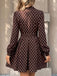 Braunes 60er Polka-Dot Kleid mit Reverskragen und Gürtel