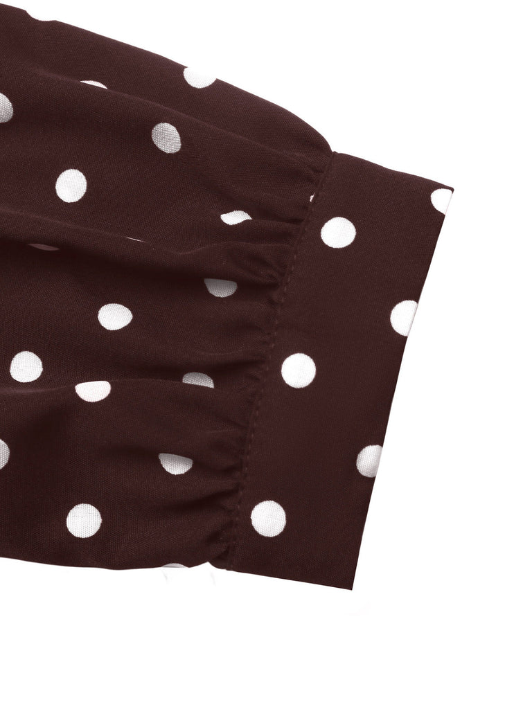 Braunes 60er Polka-Dot Kleid mit Reverskragen und Gürtel