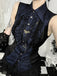 Dunkelblaue 60er Gothic-Bluse mit Jacquard und Spitze