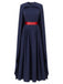Marineblaues 70er Königin-Kostüm-Plisseekleid mit Cape