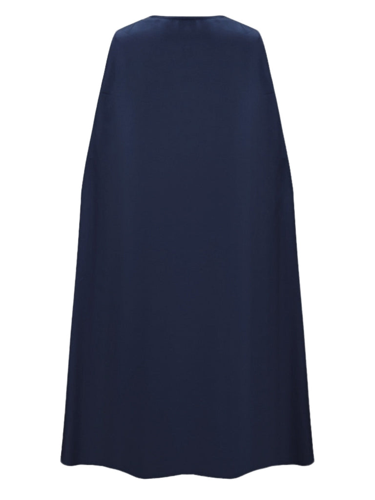 Marineblaues 70er Königin-Kostüm-Plisseekleid mit Cape