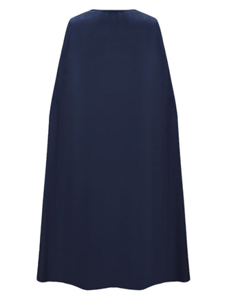 Marineblaues 70er Königin-Kostüm-Plisseekleid mit Cape