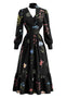 Schwarzes 50er Blumenkleid mit V-Ausschnitt und Halstuch