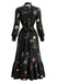 Schwarzes 50er Blumenkleid mit V-Ausschnitt und Halstuch