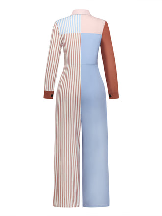 80er Jumpsuit mit Farbblock und Streifen