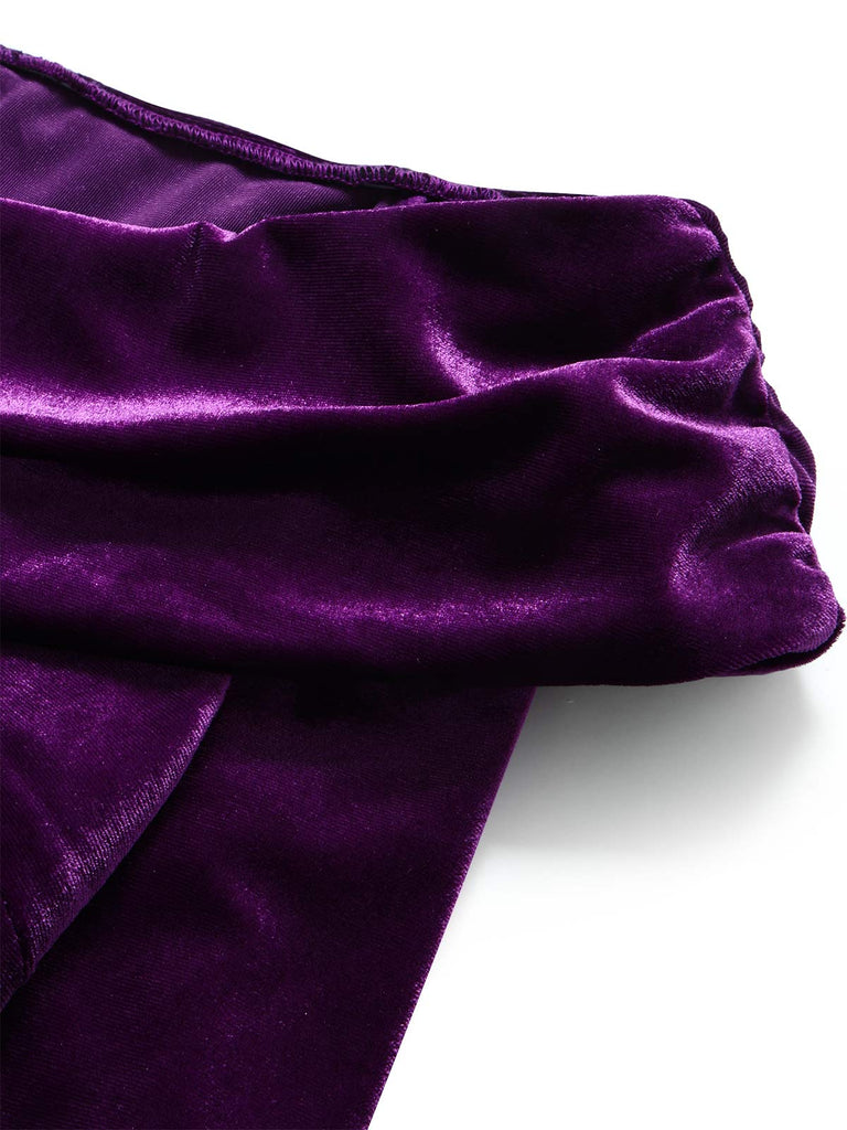 Lila 60er schulterfreies Samt-Bodyconkleid