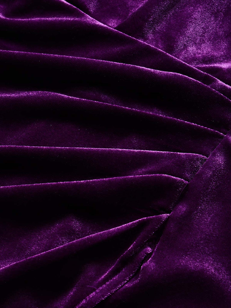 Lila 60er schulterfreies Samt-Bodyconkleid