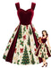 Weinrotes 50er Samtkleid mit Weihnachtsbaum-Print