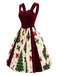 Weinrotes 50er Samtkleid mit Weihnachtsbaum-Print