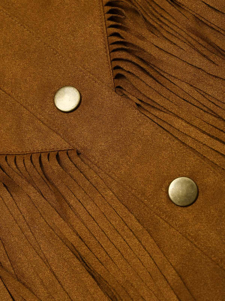 Hellbraune 70er Westernjacke in Wildlederoptik mit Sternen und Fransen