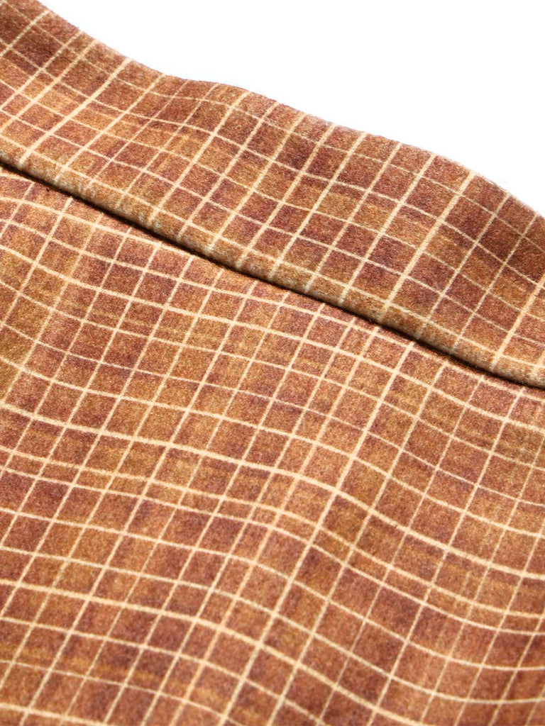 Brauner 40er Karo-Midirock mit hoher Taille und Taschen
