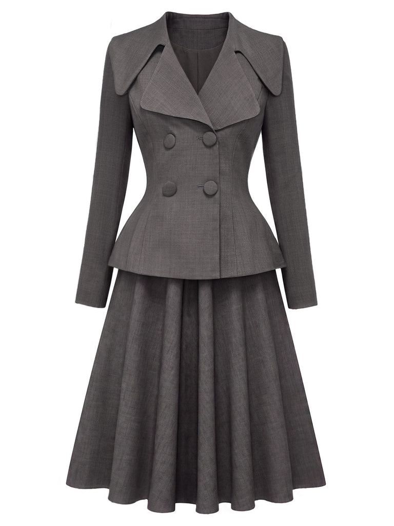 40er Blazer-Top & Rock Set mit V-Ausschnitt