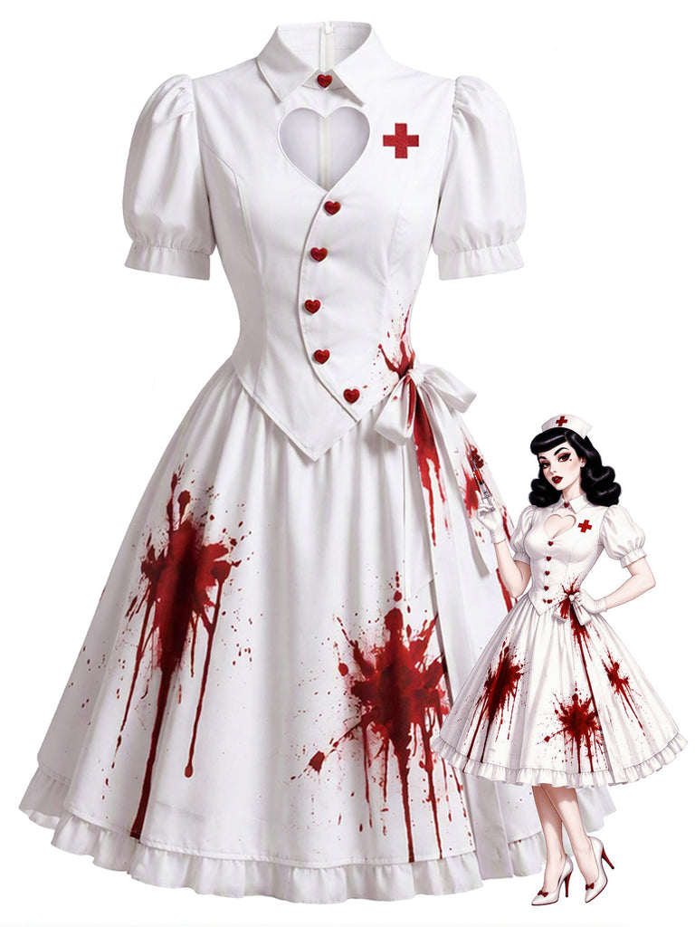 50er Krankenschwester-Kostümkleid mit Blutflecken-Print