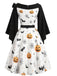 50er Cape-Kleid mit Kürbis-Fledermaus-Spinnennetz-Print