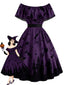 [Vorverkauf] 50er schulterfreies Swingkleid mit Fledermaus-Schloss-Print