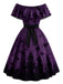 50er schulterfreies Swingkleid mit Fledermaus-Schloss-Print
