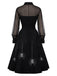 Schwarzes 50er Kleid mit Spinnennetz-Print und Mesh-Patchwork