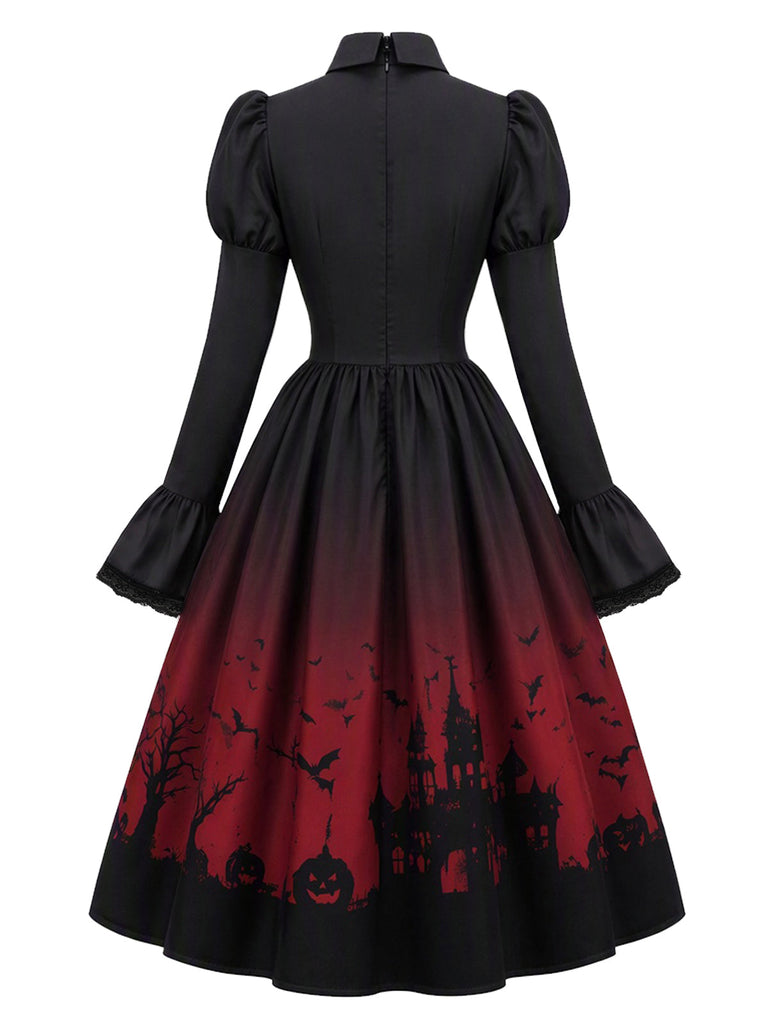 50er Gothic Kleid mit Fledermausprint und Schnürung