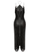 Goldenes 30er Neckholder-Maxi-Abendkleid mit Fransen und Rückenschlitz