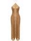 30er Neckholder-Maxi-Abendkleid mit Fransen und Rückenschlitz