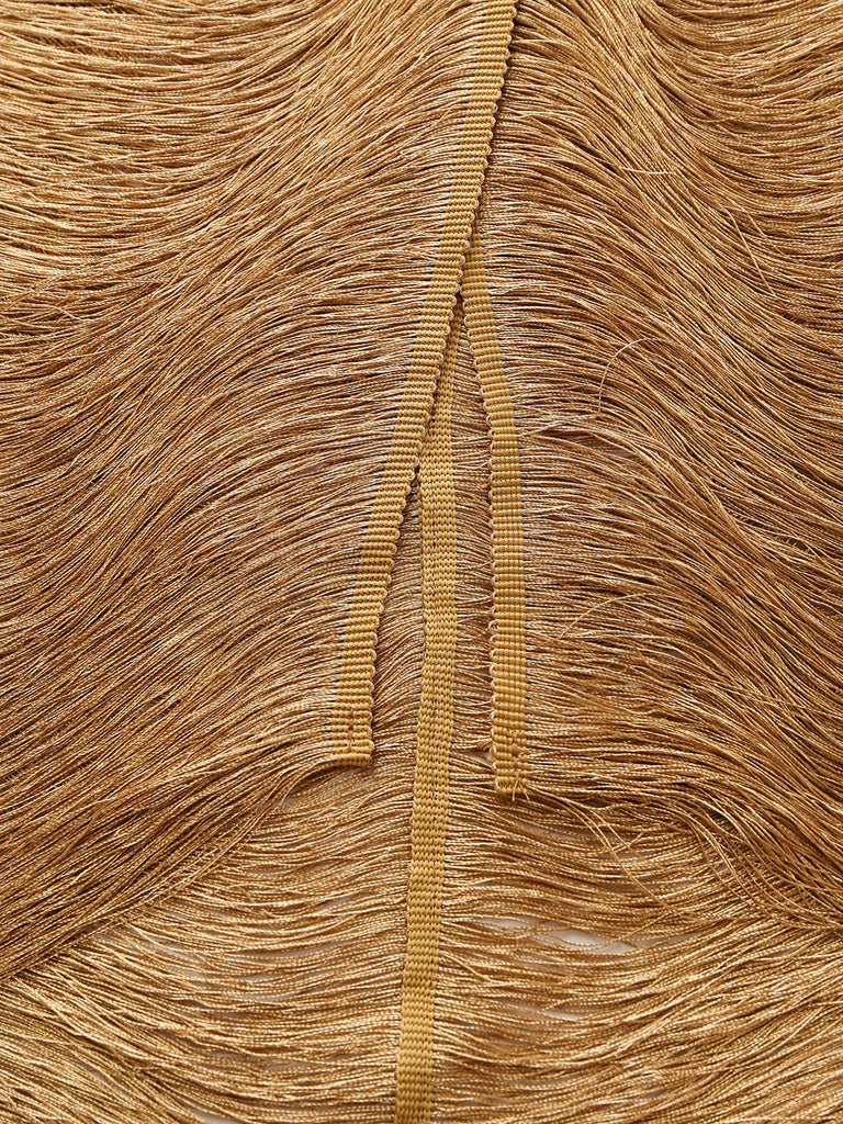 Goldenes 30er Neckholder-Maxi-Abendkleid mit Fransen und Rückenschlitz
