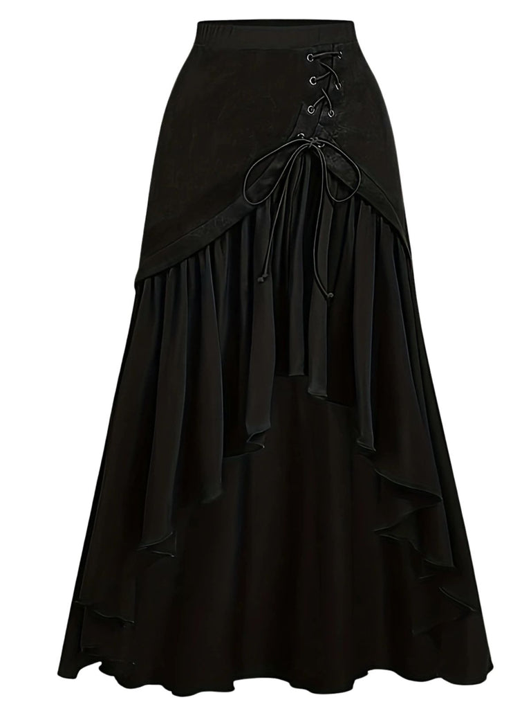 70er Boho Wildleder-Maxirock mit Schnürung und asymmetrischem Saum