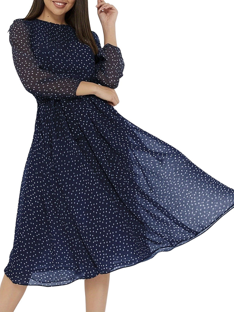 Bordeauxrotes 40er Chiffonkleid mit Polka-Dots und Bindegürtel