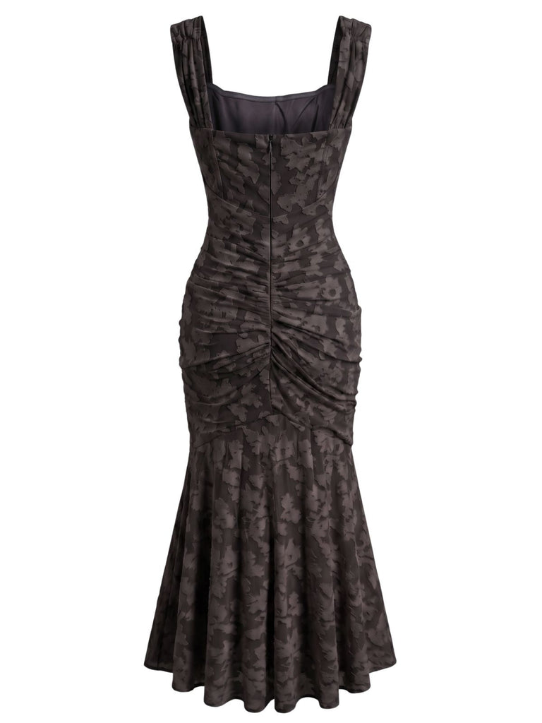30er schulterfreies Meerjungfrauenkleid mit Corsagenstäbchen und Blumen