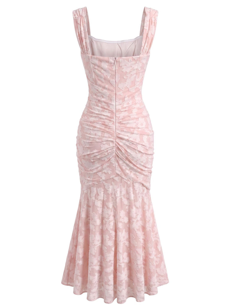 30er schulterfreies Meerjungfrauenkleid mit Corsagenstäbchen und Blumen