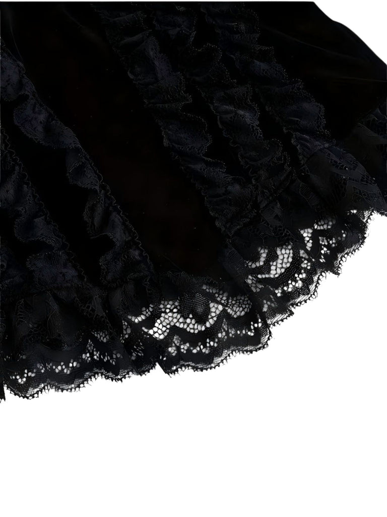 Schwarzes 50er Gothic schulterfreies Spitzentop mit Kreuzanhänger