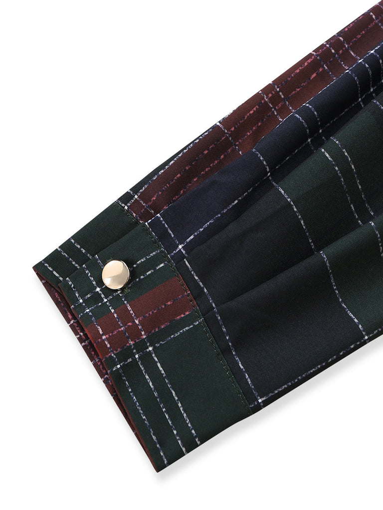70er Karoshirtkleid mit Reverskragen und Gürtel