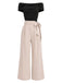 Schwarzer & Khaki 50er schulterfreier Jumpsuit mit Gürtel
