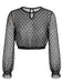 50er Mesh-Crop-Top mit Polka-Dots und Rüschenärmeln