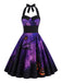 50er Halloween Neckholder-Swingkleid mit Kürbis- und Fledermaus-Print