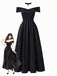 Schwarzes 70er Joker-Queen Maxikleid mit schulterfreiem Schnitt