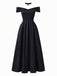 Schwarzes 70er Joker-Queen Maxikleid mit schulterfreiem Schnitt