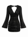 60er Pailletten-Bodycon-Kleid mit V-Ausschnitt, Raffung und offenem Rücken