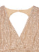 60er Pailletten-Bodycon-Kleid mit V-Ausschnitt, Raffung und offenem Rücken