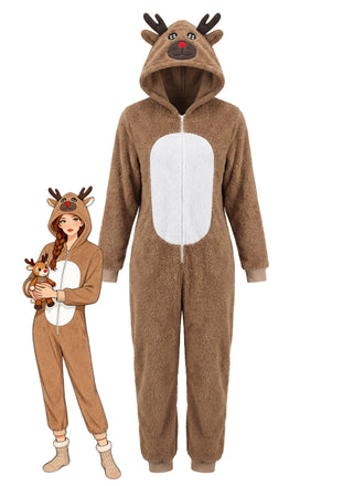 Khaki 60er Rentier-Kostüm Overall mit Kapuze