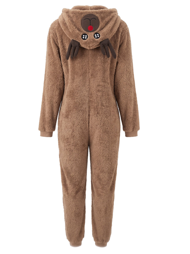 Khaki 60er Rentier-Kostüm Overall mit Kapuze