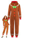 Brauner 60er Lebkuchen-Jumpsuit mit Kapuze und Reißverschluss