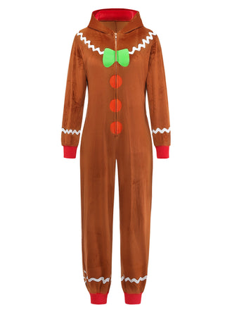 Brauner 60er Lebkuchen-Jumpsuit mit Kapuze und Reißverschluss
