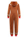 Brauner 60er Lebkuchen-Jumpsuit mit Kapuze und Reißverschluss
