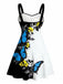 50er Kleid mit Sonnenblumen-, Schmetterlings- und Totenkopf-Print