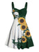 50er Kleid mit Sonnenblumen-, Schmetterlings- und Totenkopf-Print