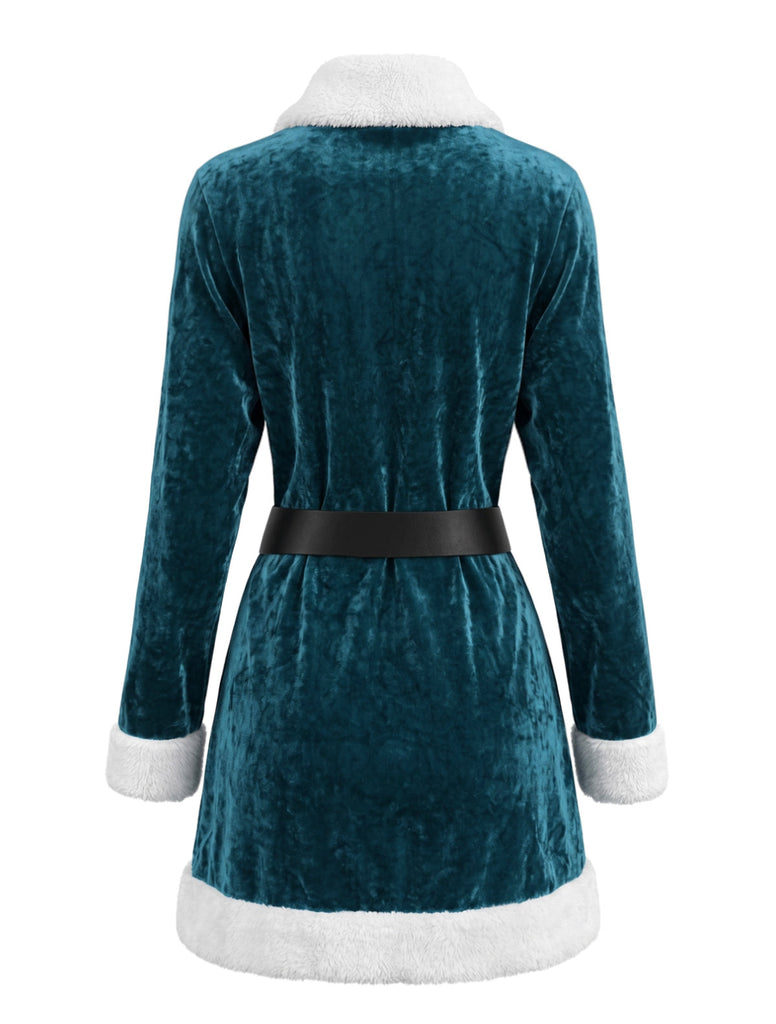 60er Weihnachts-Minikleid aus Samt mit Plüschbesatz
