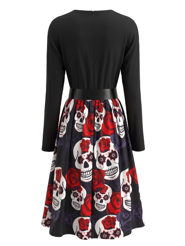 50er Halloween-Swingkleid mit Kürbis-Print und Blütenkragen