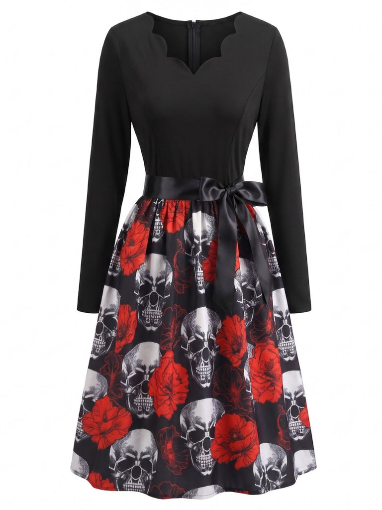 50er Halloween-Swingkleid mit Kürbis-Print und Blütenkragen